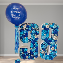 Load image into Gallery viewer, Double Digit Balloon Mosaic - Blues &amp; Silver