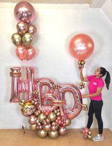 "HBD Rose Gold" Birthday Balloon Bouquet